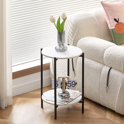 High Gloss Marble Top End Table Coffee Side Table w/ Rustproof Solid Iron Frame V767-XJJ307-BK
