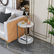High Gloss Marble Top End Table Coffee Side Table w/ Rustproof Solid Iron Frame V767-XJJ307-BK