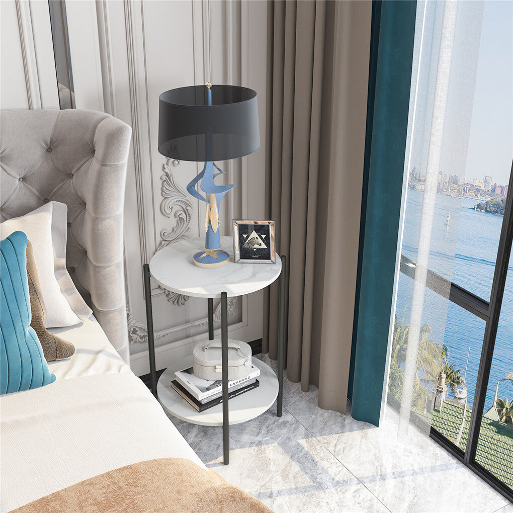 High Gloss Marble Top End Table Coffee Side Table w/ Rustproof Solid Iron Frame V767-XJJ307-BK