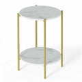 e Store - Marble Sofa Side End Table/Coffee Table with Shelf & Gold Iron Legs V767-XJJ307-GD