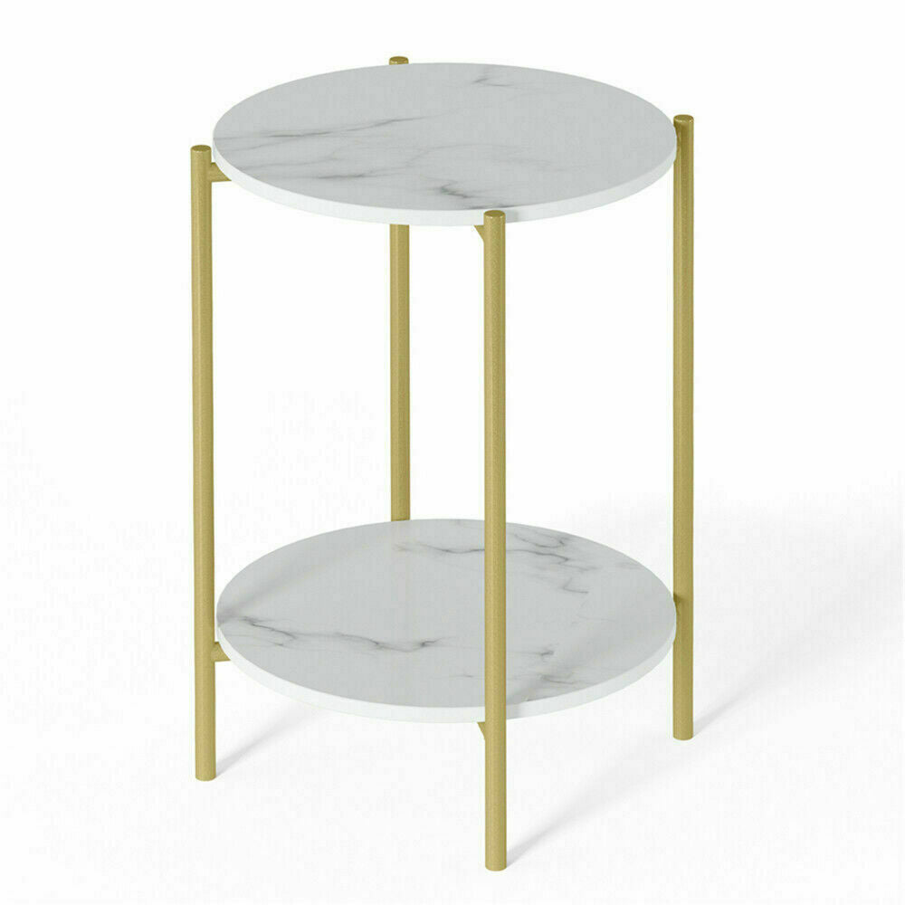 e Store - Marble Sofa Side End Table/Coffee Table with Shelf & Gold Iron Legs V767-XJJ307-GD
