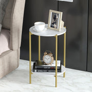 e Store - Marble Sofa Side End Table/Coffee Table with Shelf & Gold Iron Legs V767-XJJ307-GD