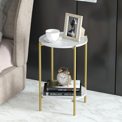 e Store - Marble Sofa Side End Table/Coffee Table with Shelf & Gold Iron Legs V767-XJJ307-GD