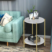 e Store - Marble Sofa Side End Table/Coffee Table with Shelf & Gold Iron Legs V767-XJJ307-GD