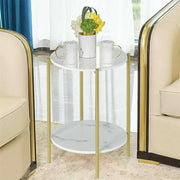 e Store - Marble Sofa Side End Table/Coffee Table with Shelf & Gold Iron Legs V767-XJJ307-GD