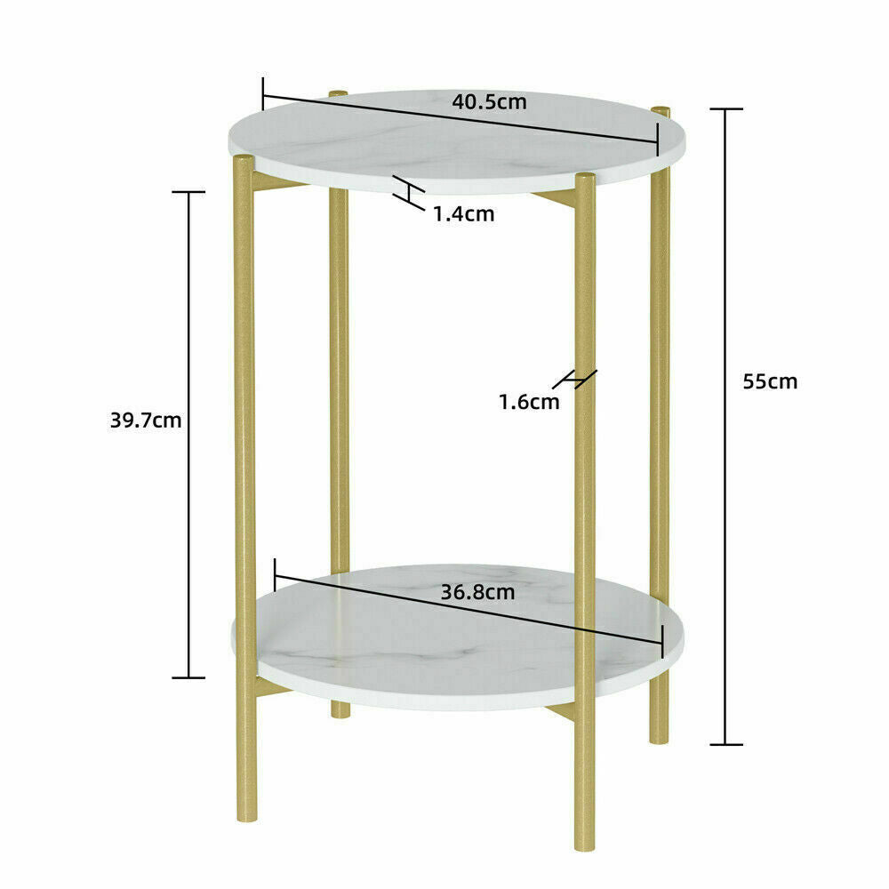 e Store - Marble Sofa Side End Table/Coffee Table with Shelf & Gold Iron Legs V767-XJJ307-GD