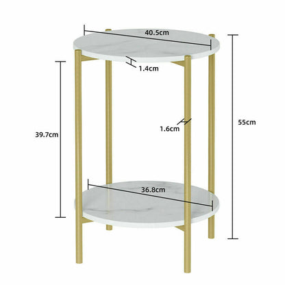 e Store - Marble Sofa Side End Table/Coffee Table with Shelf & Gold Iron Legs V767-XJJ307-GD