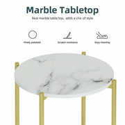 e Store - Marble Sofa Side End Table/Coffee Table with Shelf & Gold Iron Legs V767-XJJ307-GD