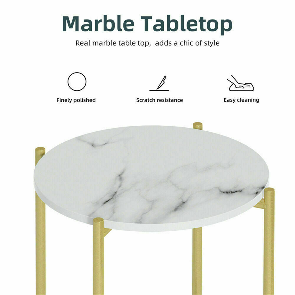 e Store - Marble Sofa Side End Table/Coffee Table with Shelf & Gold Iron Legs V767-XJJ307-GD