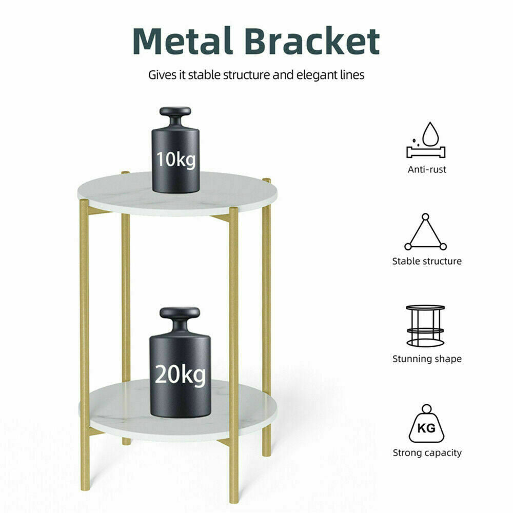 e Store - Marble Sofa Side End Table/Coffee Table with Shelf & Gold Iron Legs V767-XJJ307-GD