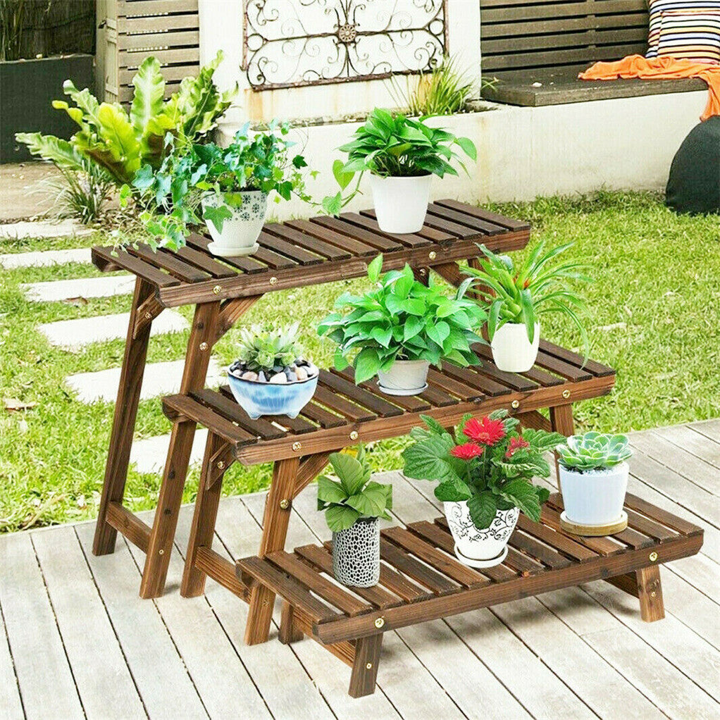 3pcs Plant Stand Flower Step Bench Rack Herb Storage Shelf Garden Indoor Outdoor V767-XJJ375