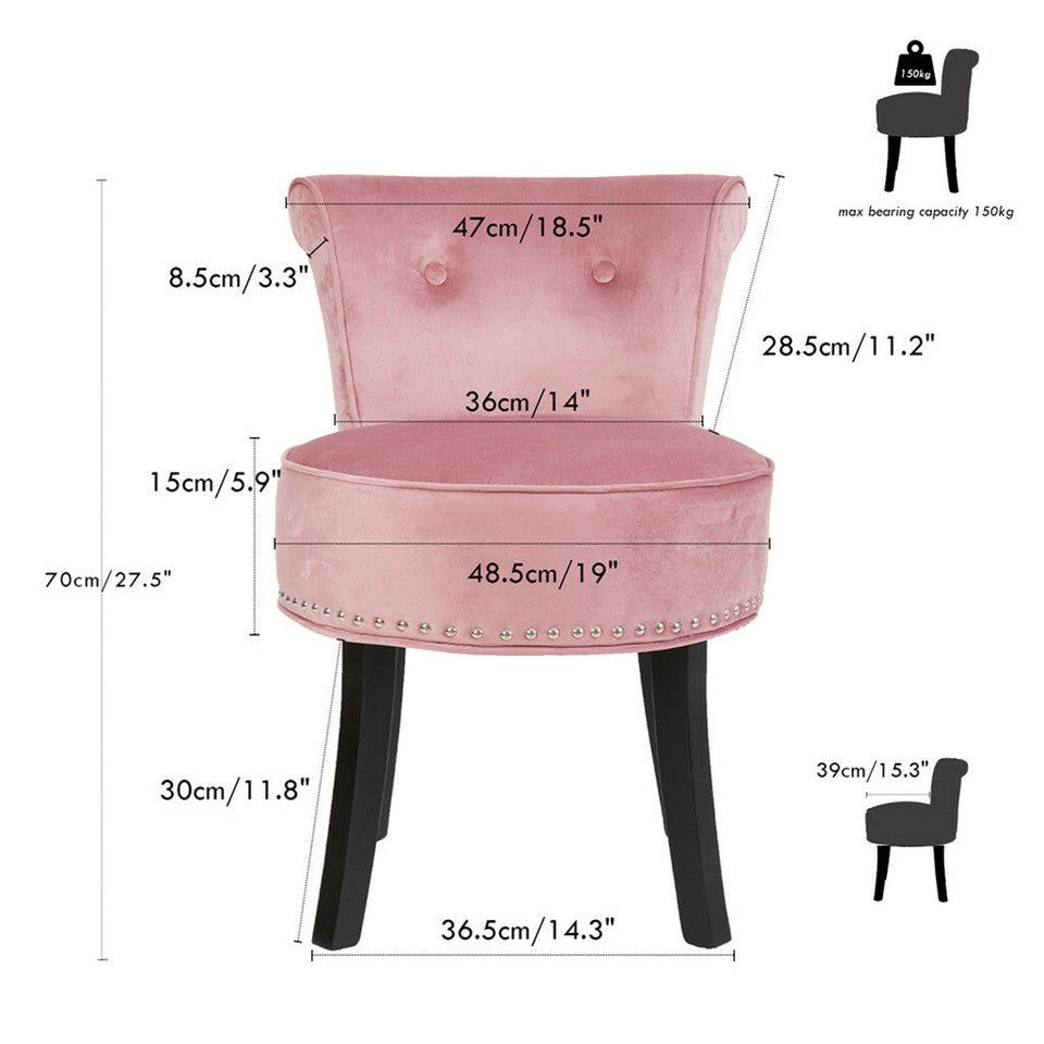 Pink Round Vanity Stool with Padded Seat and Backrest V767-XJJ379-PK-V1