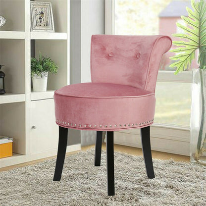 Pink Round Vanity Stool with Padded Seat and Backrest V767-XJJ379-PK-V1