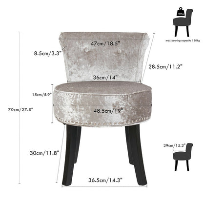 Grey Round Vanity Stool with Padded Seat and Backrest V767-XJJ379-SR-V1