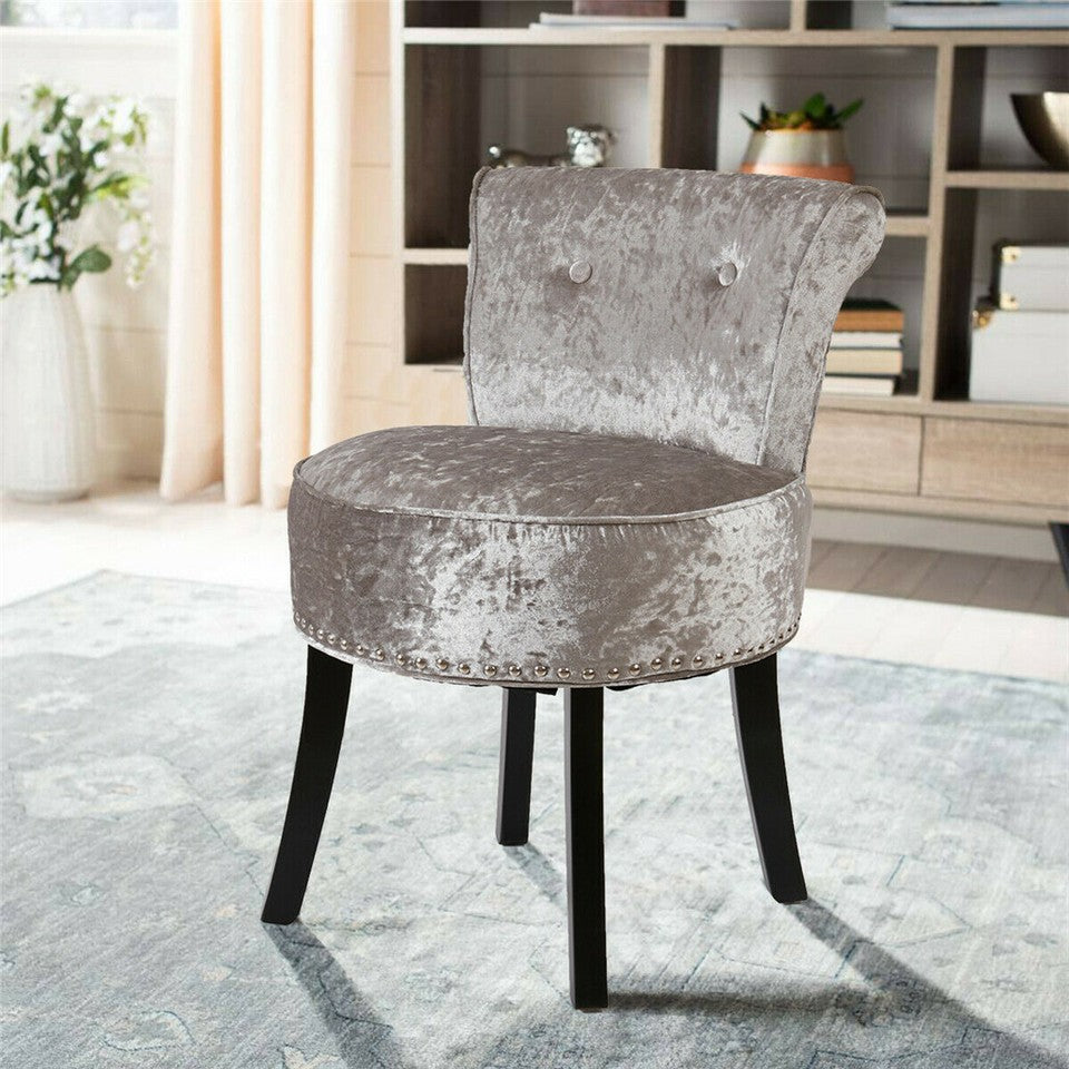 Grey Round Vanity Stool with Padded Seat and Backrest V767-XJJ379-SR-V1