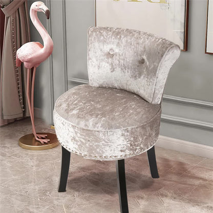 Grey Round Vanity Stool with Padded Seat and Backrest V767-XJJ379-SR-V1