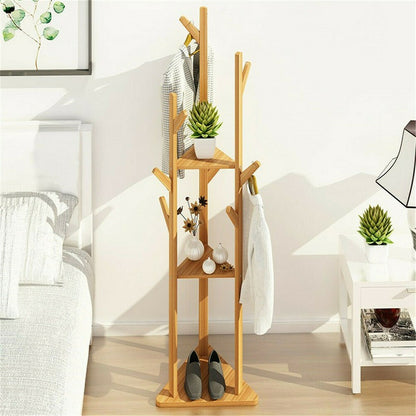 Solid Wood Floor Standing Hat Coat Jacket Hanger Storage Stand V767-XJJ43-G2-1