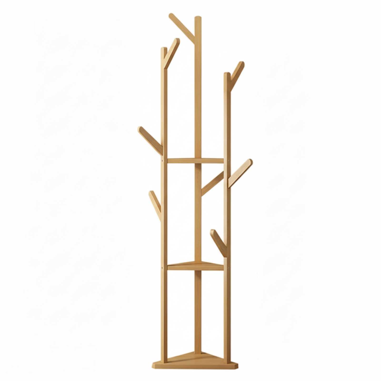 Wooden Coat and Hat Stand with 10 Hooks - Floor Standing Clothes and Umbrella Rack V767-XJJ43-G2