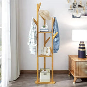 Wooden Coat and Hat Stand with 10 Hooks - Floor Standing Clothes and Umbrella Rack V767-XJJ43-G2