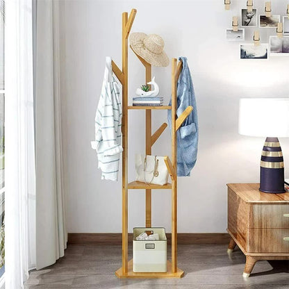 Wooden Coat and Hat Stand with 10 Hooks - Floor Standing Clothes and Umbrella Rack V767-XJJ43-G2