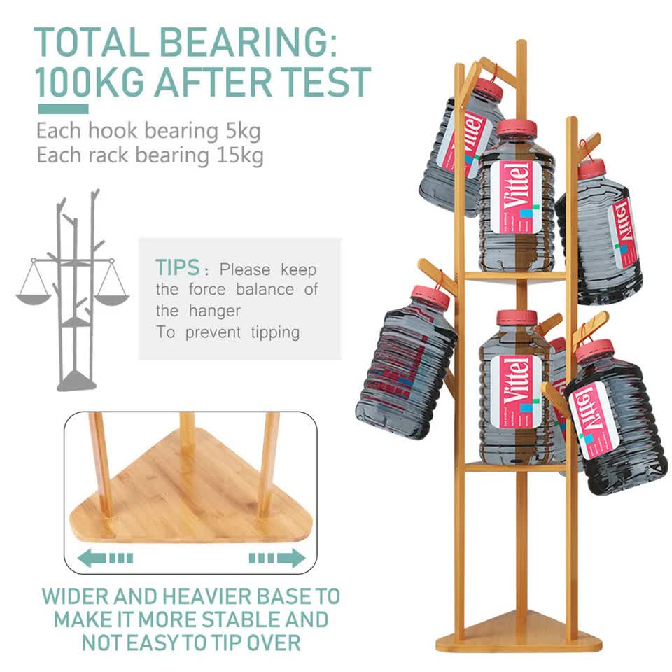 Wooden Coat and Hat Stand with 10 Hooks - Floor Standing Clothes and Umbrella Rack V767-XJJ43-G2