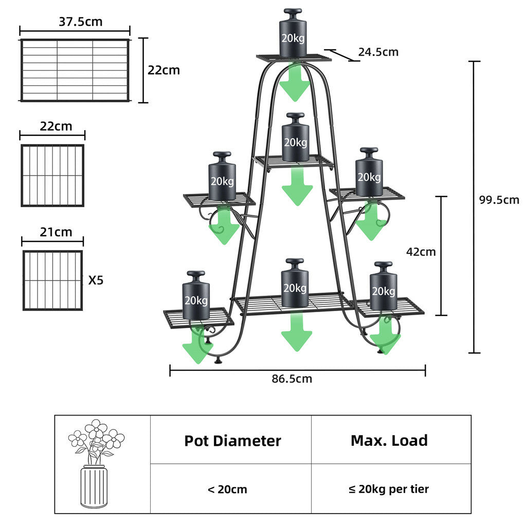 Stable 7 Tier Metal Plant Stand Flower Pot Rack Display Holder Shelf Home Garden V767-XJJ465-G2