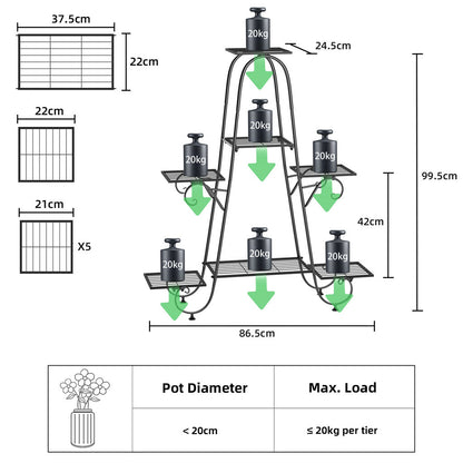 Stable 7 Tier Metal Plant Stand Flower Pot Rack Display Holder Shelf Home Garden V767-XJJ465-G2