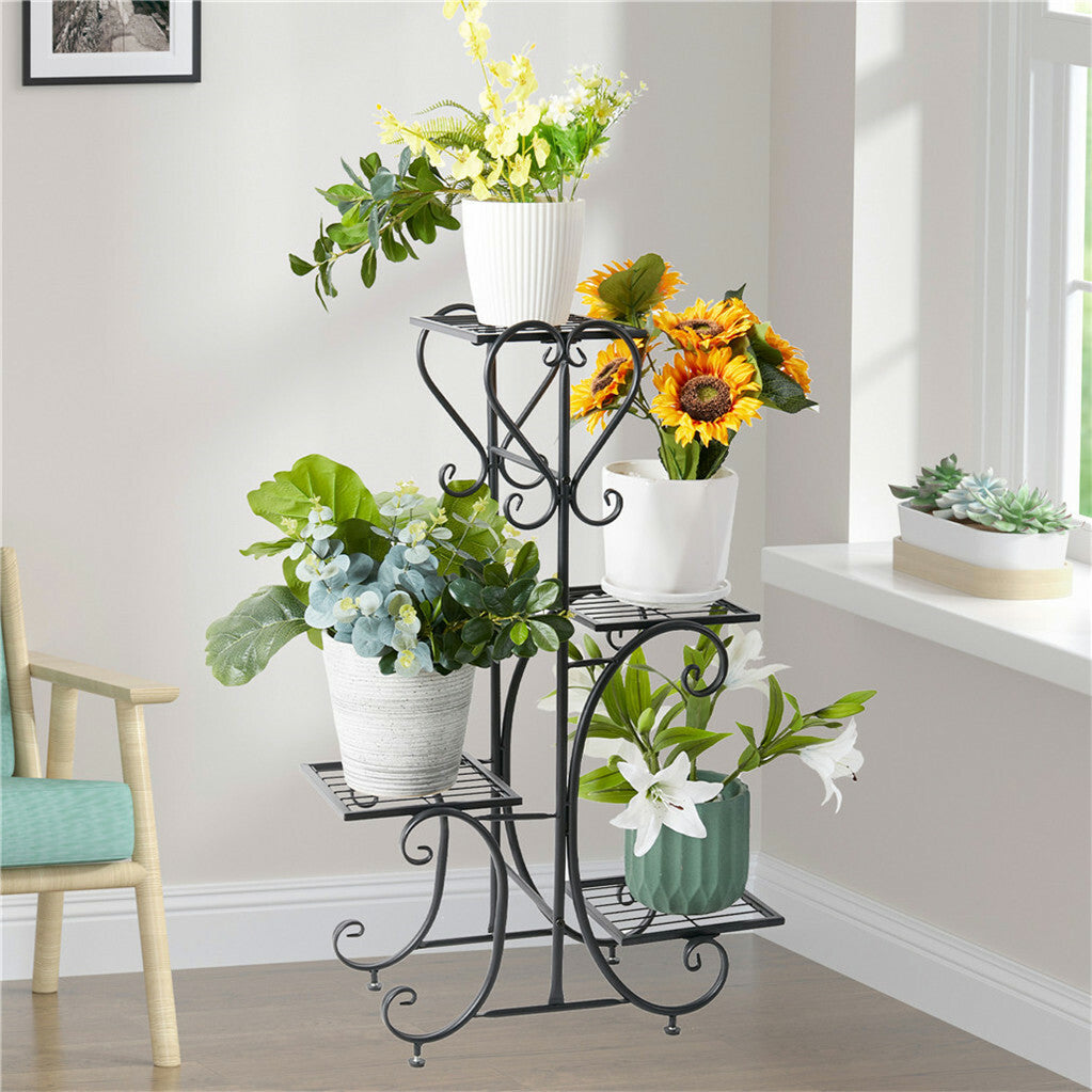 4-Tier Heavy Duty Plant Potted Stand Flower Planters Display Rack Outdoor Indoor V767-XJJ467-BK-G2