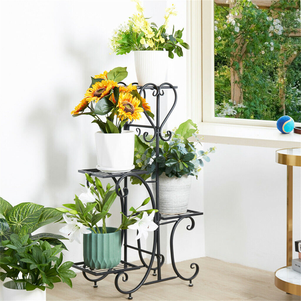 4-Tier Heavy Duty Plant Potted Stand Flower Planters Display Rack Outdoor Indoor V767-XJJ467-BK-G2