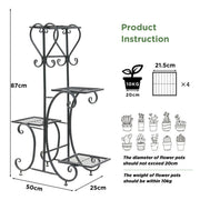 4-Tier Heavy Duty Plant Potted Stand Flower Planters Display Rack Outdoor Indoor V767-XJJ467-BK-G2