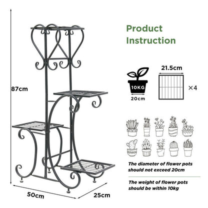 4-Tier Heavy Duty Plant Potted Stand Flower Planters Display Rack Outdoor Indoor V767-XJJ467-BK-G2