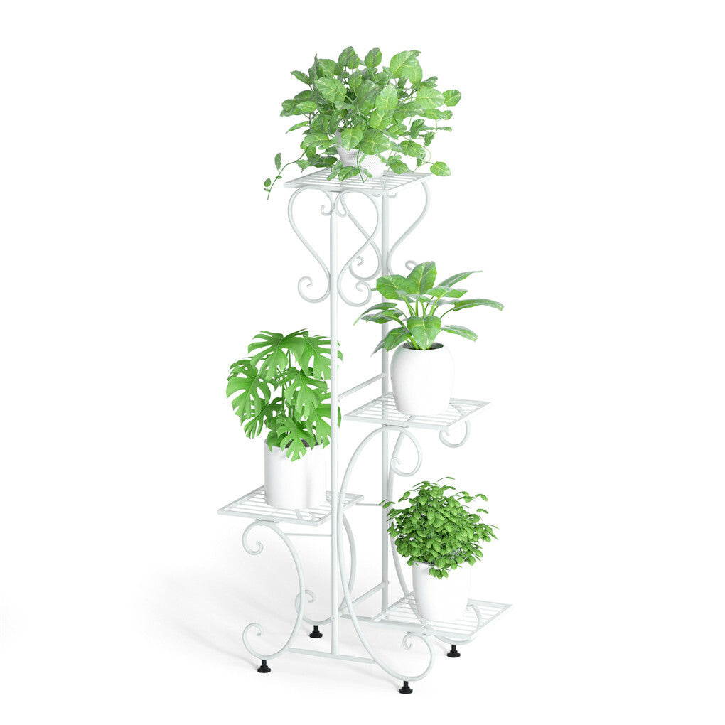 White Practical Plant Stand Wrought Iron Flower Pot Holder Corner Plant Shelf Organize V767-XJJ467-WT-G2
