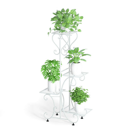 White Practical Plant Stand Wrought Iron Flower Pot Holder Corner Plant Shelf Organize V767-XJJ467-WT-G2