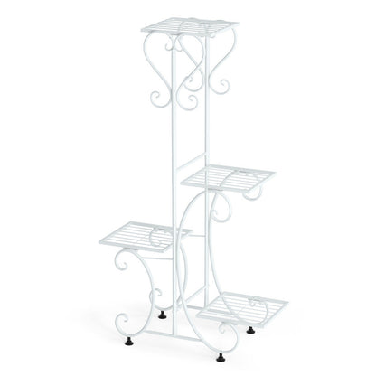 White Practical Plant Stand Wrought Iron Flower Pot Holder Corner Plant Shelf Organize V767-XJJ467-WT-G2