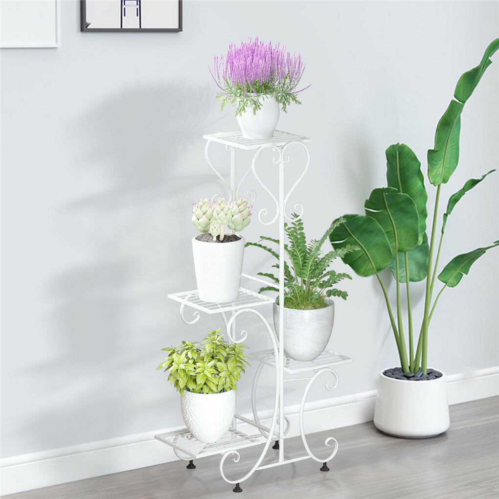 White Practical Plant Stand Wrought Iron Flower Pot Holder Corner Plant Shelf Organize V767-XJJ467-WT-G2