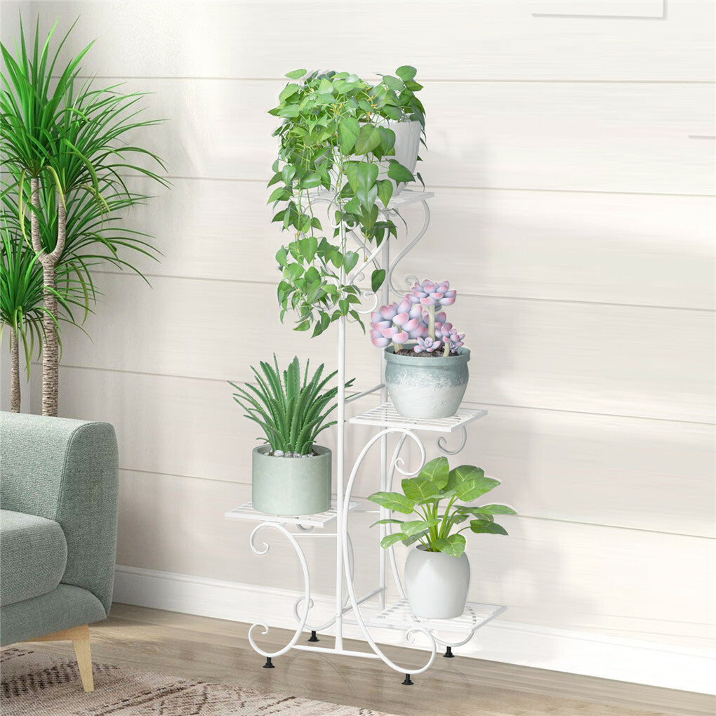 White Practical Plant Stand Wrought Iron Flower Pot Holder Corner Plant Shelf Organize V767-XJJ467-WT-G2