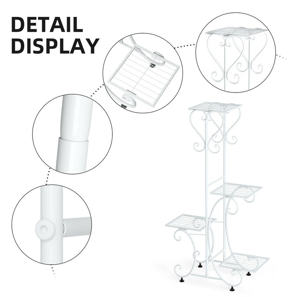 White Practical Plant Stand Wrought Iron Flower Pot Holder Corner Plant Shelf Organize V767-XJJ467-WT-G2