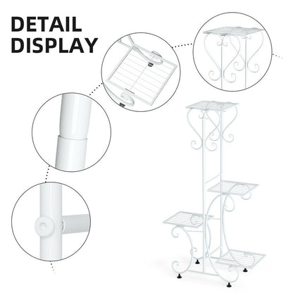 White Practical Plant Stand Wrought Iron Flower Pot Holder Corner Plant Shelf Organize V767-XJJ467-WT-G2