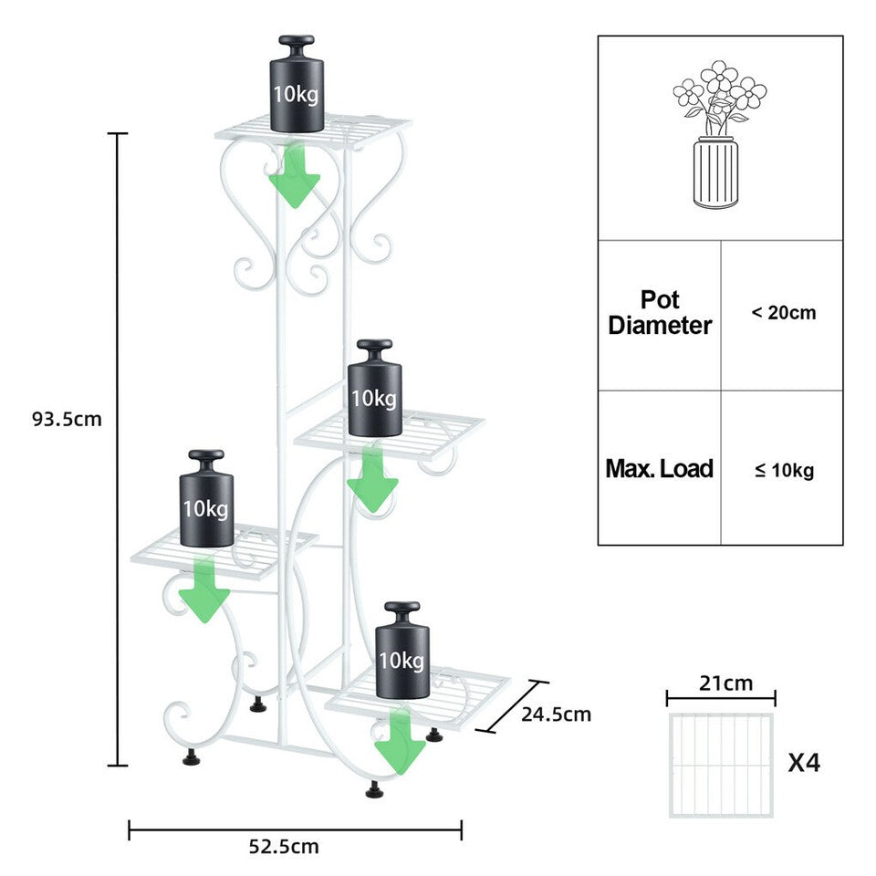 White Practical Plant Stand Wrought Iron Flower Pot Holder Corner Plant Shelf Organize V767-XJJ467-WT-G2