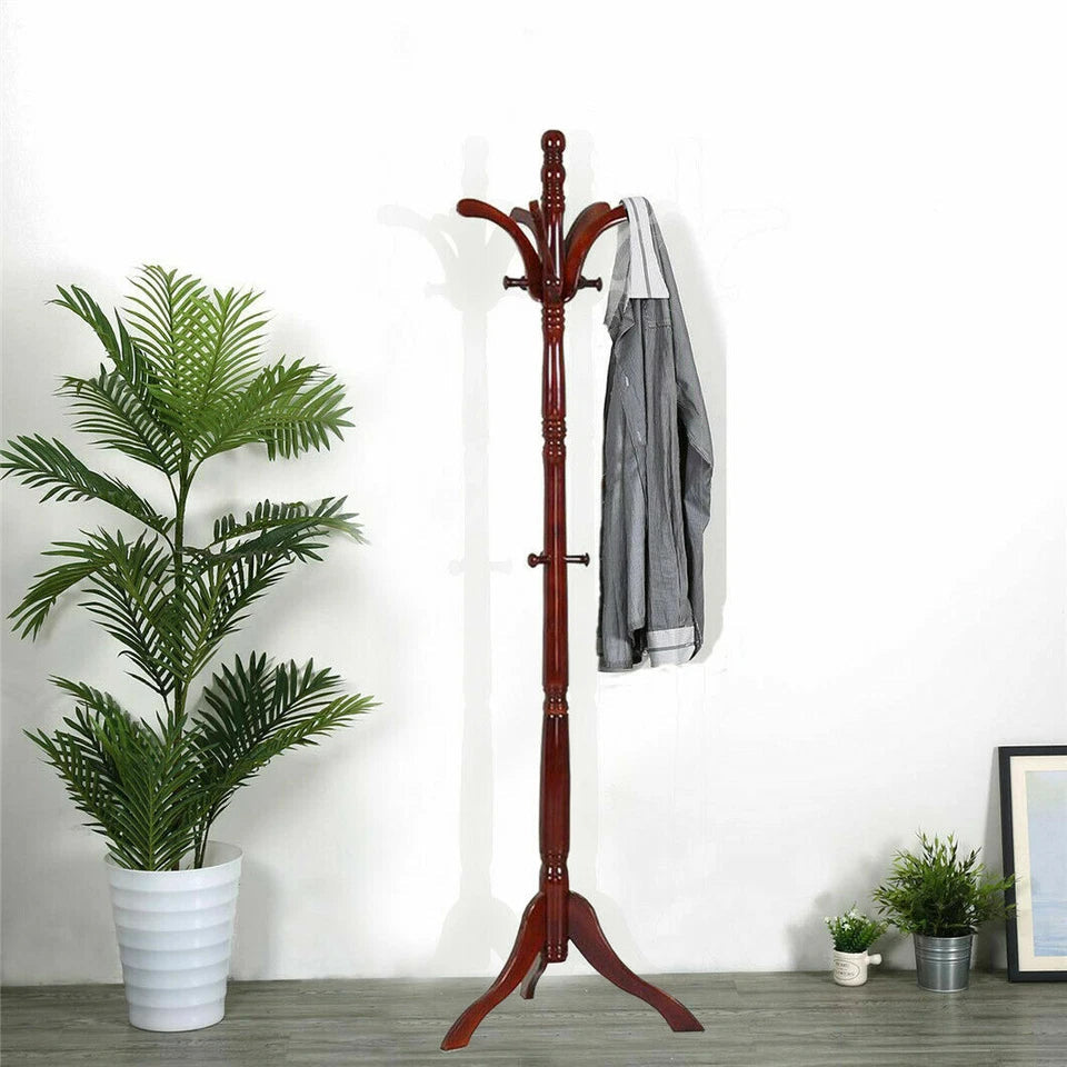 Vintage Wooden Coat Rack Stand with 13 Hooks for Hats, Clothes and Handbags V767-XJJ489-G2
