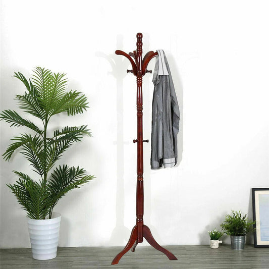 Vintage Wooden Coat Rack Stand with 13 Hooks for Hats, Clothes and Handbags V767-XJJ489-G2