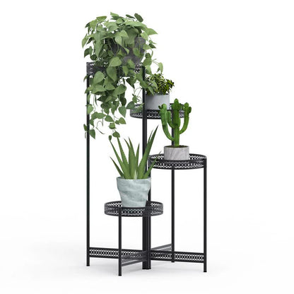 4 Tier Foldable Corner Tall Plant Stand Metal Flower Display Rack Indoor Outdoor V767-XJJ491-L