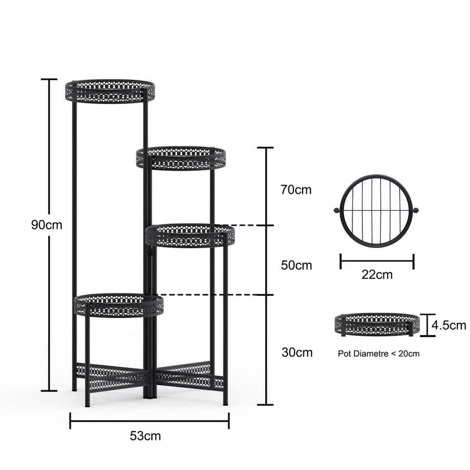 4 Tier Foldable Corner Tall Plant Stand Metal Flower Display Rack Indoor Outdoor V767-XJJ491-L
