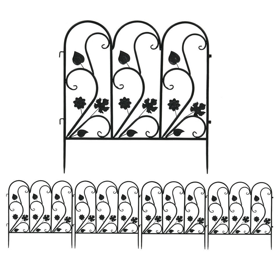 5-Piece Decorative Garden Fence Black Metal Wire Patio V767-XJJ516-BK-G2