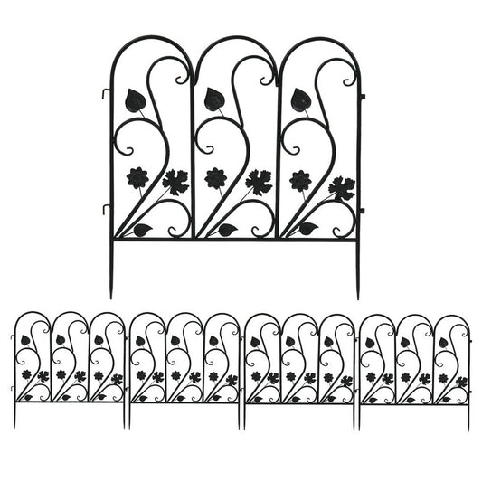 5-Piece Decorative Garden Fence Black Metal Wire Patio V767-XJJ516-BK-G2