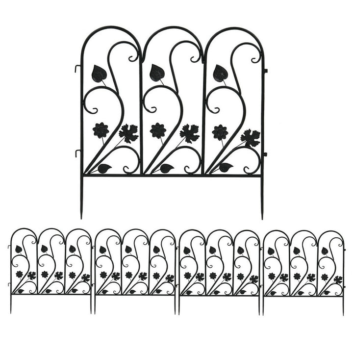 5-Piece Decorative Garden Fence Black Metal Wire Patio V767-XJJ516-BK-G2
