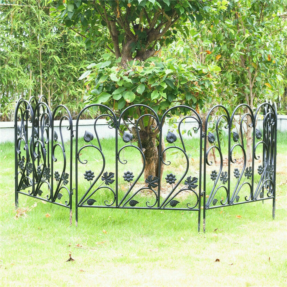 5-Piece Decorative Garden Fence Black Metal Wire Patio V767-XJJ516-BK-G2