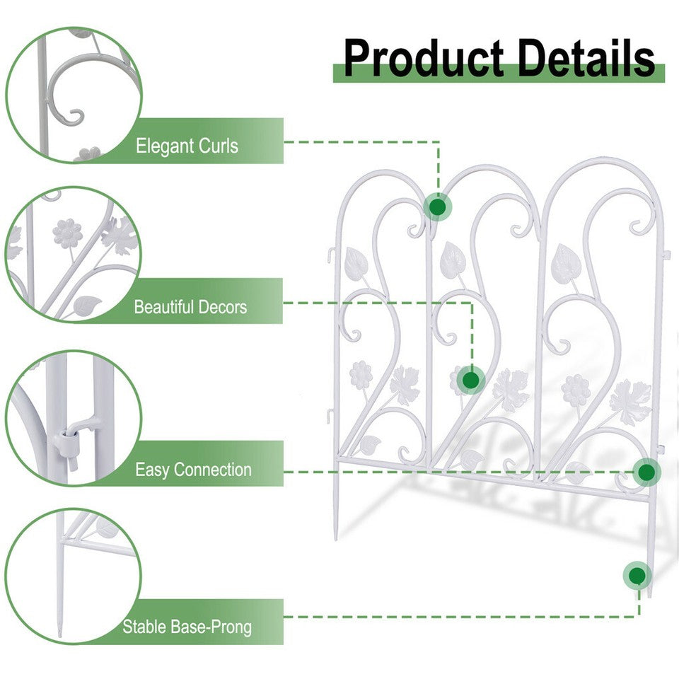 5PCS Decorative Garden Fence Folding Patio Fences Rustproof 59.5x62cm Landscape V767-XJJ516-WT-G2