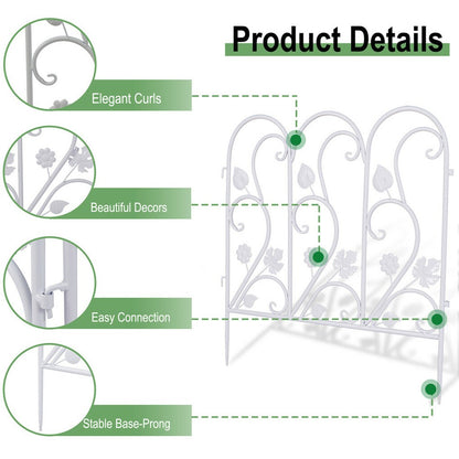 5PCS Decorative Garden Fence Folding Patio Fences Rustproof 59.5x62cm Landscape V767-XJJ516-WT-G2