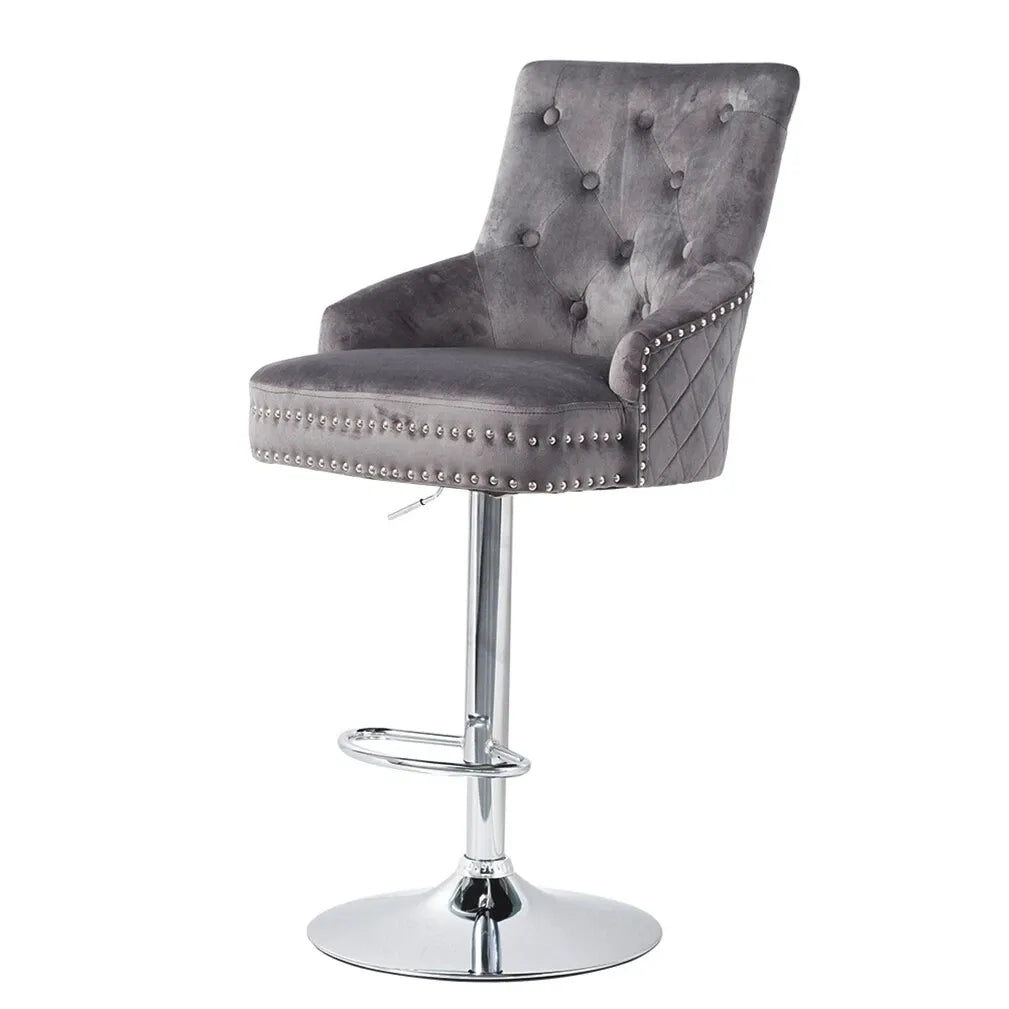 Elegant Swivel Bar Stool Velvet Airlift Counter Height Bar Kitchen Dining Chair - 1 unit V767-XJJ613-GY-G1